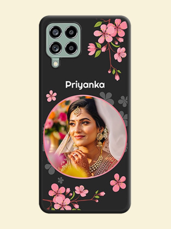 Round Image with Pink Color Floral Design on Photo on Space Black Soft Matte Back Cover - Galaxy M53 5G