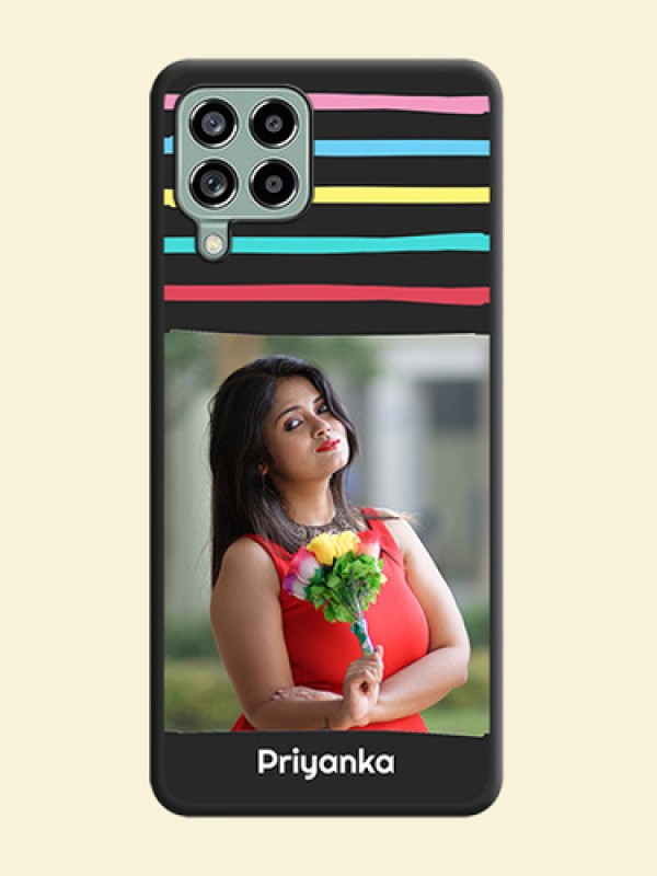 Multicolor Lines with Image on Space Black Personalized Soft Matte Phone Covers - Galaxy M53 5G