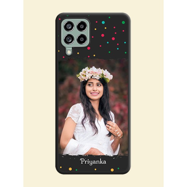 Multicolor Dotted Pattern with Text on Space Black Custom Soft Matte Phone Back Cover - Galaxy M53 5G Multicolor Dotted Pattern with Text on Space Black Custom Soft Matte Phone Back Cover - Galaxy M53 5G