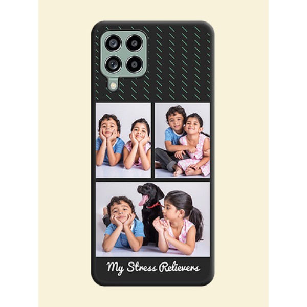 Cross Dotted Pattern with 2 Image Holder on Personalised Space Black Soft Matte Cases - Galaxy M53 5G Cross Dotted Pattern with 2 Image Holder on Personalised Space Black Soft Matte Cases - Galaxy M53 5G