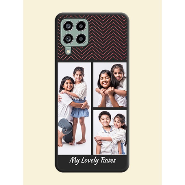 Wave Pattern with 3 Image Holder on Space Black Custom Soft Matte Back Cover - Galaxy M53 5G Wave Pattern with 3 Image Holder on Space Black Custom Soft Matte Back Cover - Galaxy M53 5G