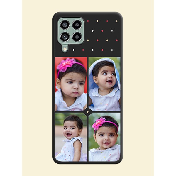 Multicolor Dotted Pattern with 4 Image Holder on Space Black Custom Soft Matte Phone Cases - Galaxy M53 5G Multicolor Dotted Pattern with 4 Image Holder on Space Black Custom Soft Matte Phone Cases - Galaxy M53 5G