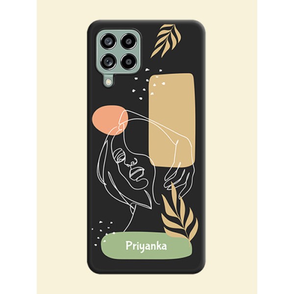 Custom Text With Line Art Of Women & Leaves Design On Space Black Personalized Soft Matte Phone Covers -Samsung Galaxy M53 5G