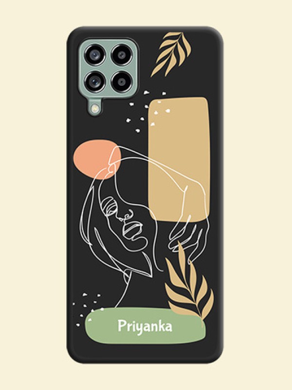 Custom Text With Line Art Of Women & Leaves Design On Space Black Personalized Soft Matte Phone Covers -Samsung Galaxy M53 5G