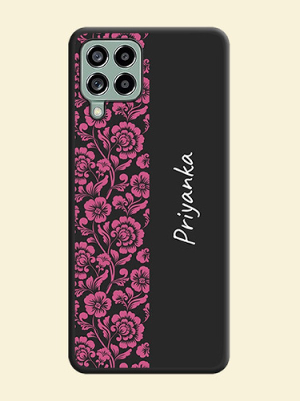 Pink Floral Pattern Design With Custom Text On Space Black Personalized Soft Matte Phone Covers -Samsung Galaxy M53 5G