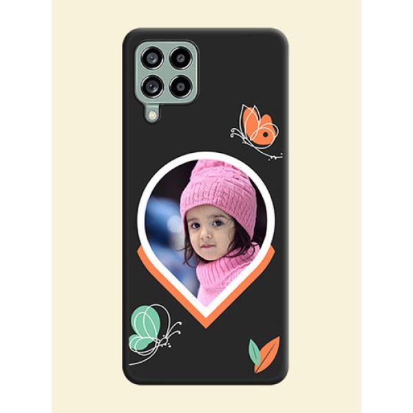 Upload Pic With Simple Butterly Design On Space Black Personalized Soft Matte Phone Covers -Samsung Galaxy M53 5G Upload Pic With Simple Butterly Design On Space Black Personalized Soft Matte Phone Covers -Samsung Galaxy M53 5G