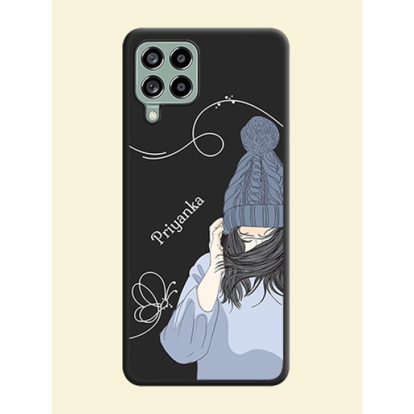Girl With Blue Winter Outfiit Custom Text Design On Space Black Personalized Soft Matte Phone Covers -Samsung Galaxy M53 5G