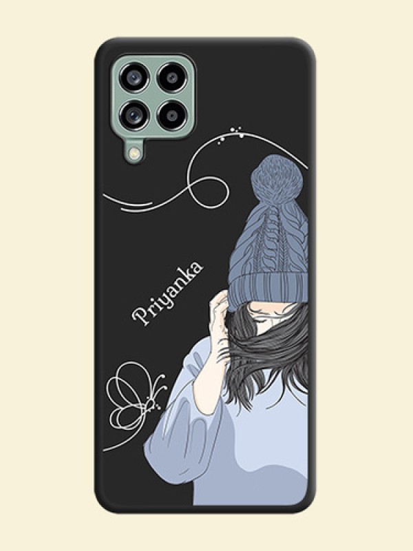 Girl With Blue Winter Outfiit Custom Text Design On Space Black Personalized Soft Matte Phone Covers -Samsung Galaxy M53 5G