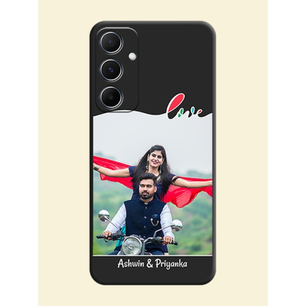 Fall in Love Pattern with Picture on Photo On Space Black Custom Soft Matte Mobile Back Cover - Galaxy M55 5G