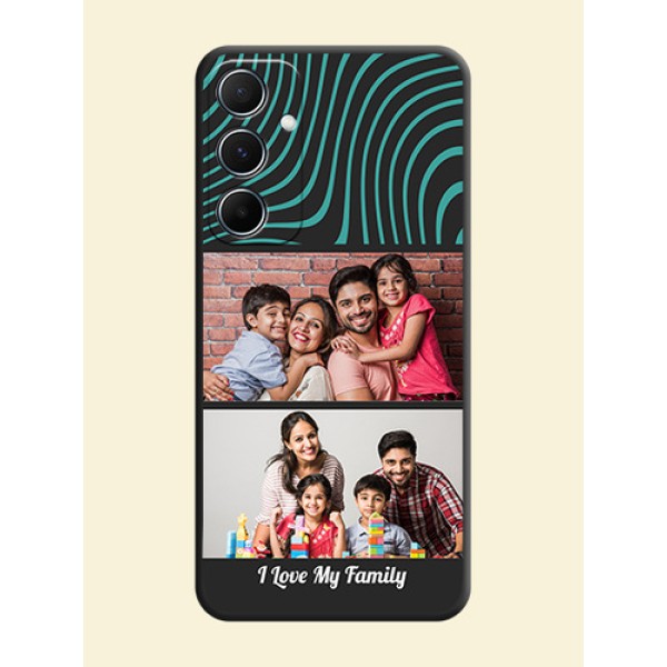 Wave Pattern with 2 Image Holder On Space Black Custom Soft Matte Mobile Back Cover - Galaxy M55 5G Wave Pattern with 2 Image Holder On Space Black Custom Soft Matte Mobile Back Cover - Galaxy M55 5G