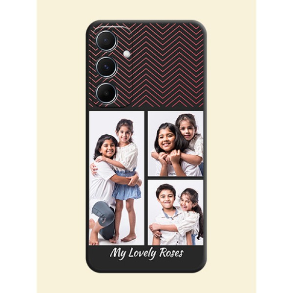 Wave Pattern with 3 Image Holder On Space Black Custom Soft Matte Mobile Back Cover - Galaxy M55 5G Wave Pattern with 3 Image Holder On Space Black Custom Soft Matte Mobile Back Cover - Galaxy M55 5G
