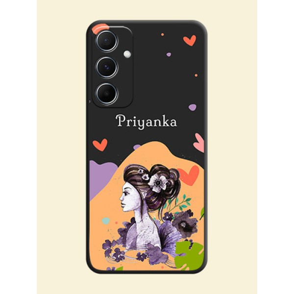 Namecase For Her With Fancy Lady Image On Space Black Custom Soft Matte Mobile Back Cover - Galaxy M55 5G Namecase For Her With Fancy Lady Image On Space Black Custom Soft Matte Mobile Back Cover - Galaxy M55 5G