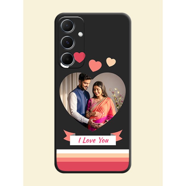 Love Shaped Photo with Colorful Stripes On Space Black Custom Soft Matte Mobile Back Cover - Galaxy M55s 5G Love Shaped Photo with Colorful Stripes On Space Black Custom Soft Matte Mobile Back Cover - Galaxy M55s 5G