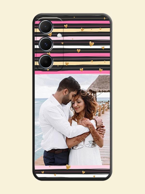 Multicolor Lines and Golden Love Symbols Design on Photo On Space Black Custom Soft Matte Mobile Back Cover - Galaxy M55s 5G