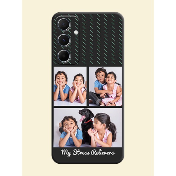 Cross Dotted Pattern with 2 Image Holder On Space Black Custom Soft Matte Mobile Back Cover - Galaxy M55s 5G Cross Dotted Pattern with 2 Image Holder On Space Black Custom Soft Matte Mobile Back Cover - Galaxy M55s 5G