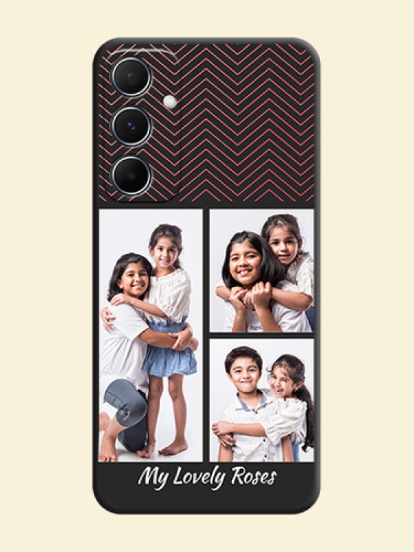 Wave Pattern with 3 Image Holder On Space Black Custom Soft Matte Mobile Back Cover - Galaxy M55s 5G