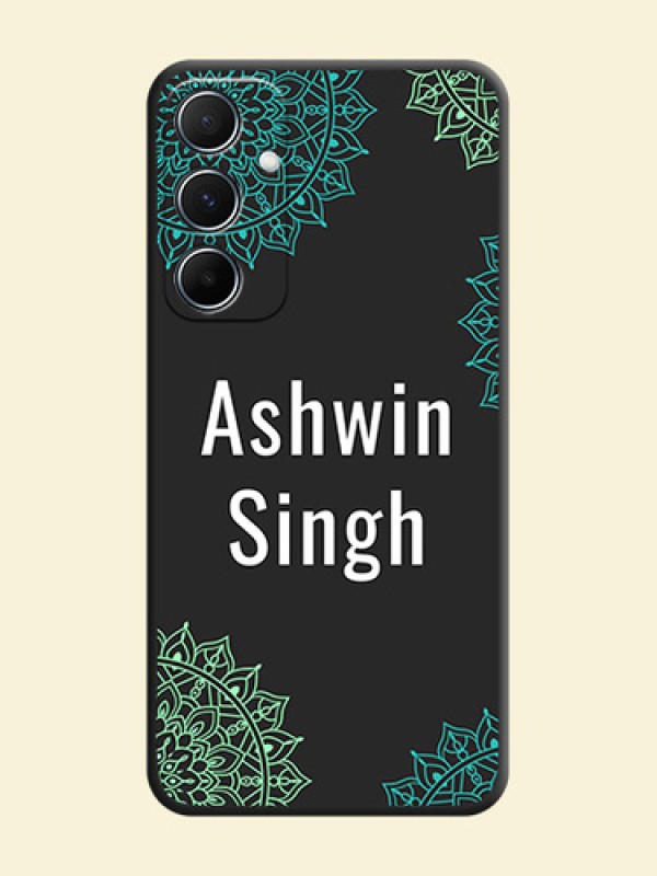 Your Name with Floral Design On Space Black Custom Soft Matte Mobile Back Cover - Galaxy M55s 5G