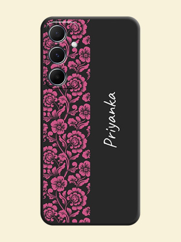 Pink Floral Pattern Design With Custom Text On Space Black Custom Soft Matte Mobile Back Cover - Galaxy M55s 5G