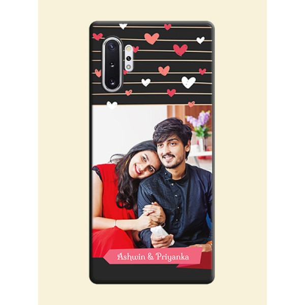 Love Pattern with Name on Pink Ribbon  - Photo on Space Black Soft Matte Back Cover - Galaxy Note 10 Plus
