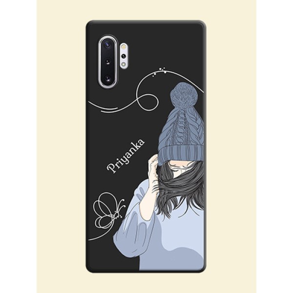 Girl With Blue Winter Outfiit Custom Text Design On Space Black Personalized Soft Matte Phone Covers -Samsung Galaxy Note 10 Plus