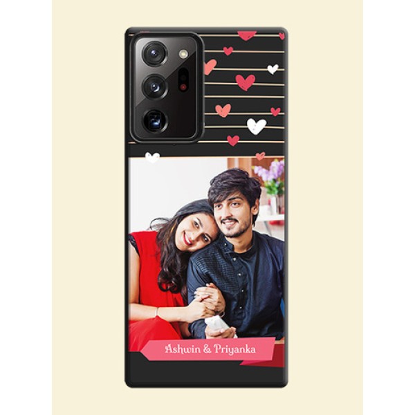 Love Pattern with Name on Pink Ribbon  - Photo on Space Black Soft Matte Back Cover - Galaxy Note 20 Ultra