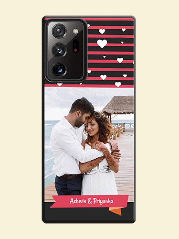 White Color Love Symbols with Pink Lines Pattern on Space Black Custom Soft Matte Phone Cases - Galaxy Note 20 Ultra
