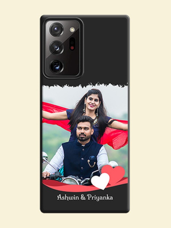 Pink Color Love Shaped Ribbon Design with Text on Space Black Custom Soft Matte Phone Back Cover - Galaxy Note 20 Ultra