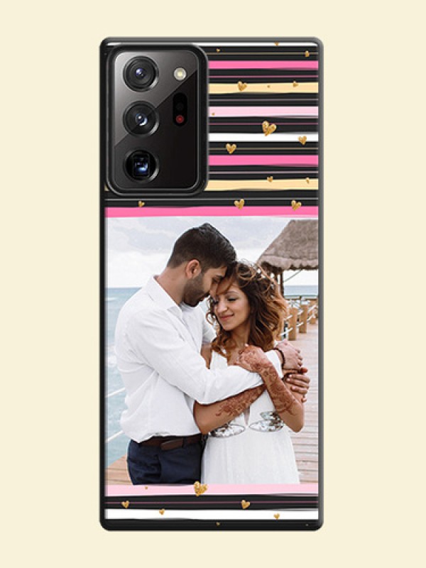 Multicolor Lines and Golden Love Symbols Design - Photo on Space Black Soft Matte Mobile Cover - Galaxy Note 20 Ultra