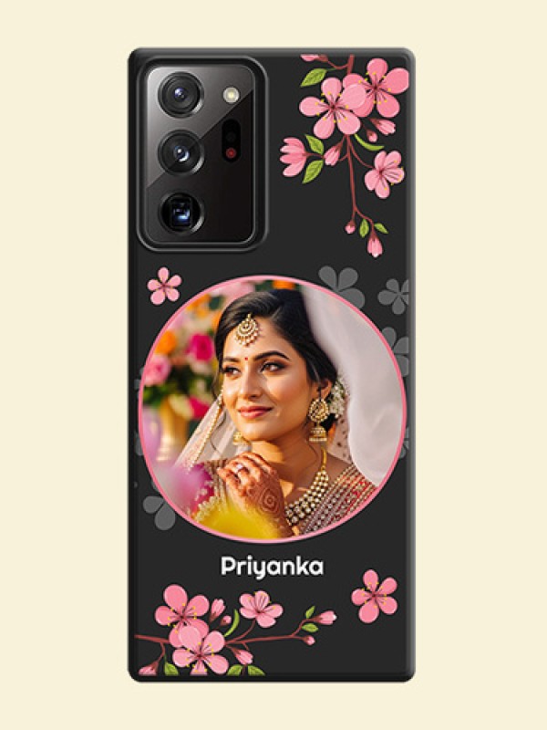 Round Image with Pink Color Floral Design - Photo on Space Black Soft Matte Back Cover - Galaxy Note 20 Ultra