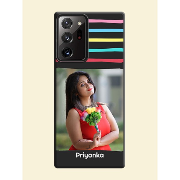 Multicolor Lines with Image on Space Black Personalized Soft Matte Phone Covers - Galaxy Note 20 Ultra Multicolor Lines with Image on Space Black Personalized Soft Matte Phone Covers - Galaxy Note 20 Ultra
