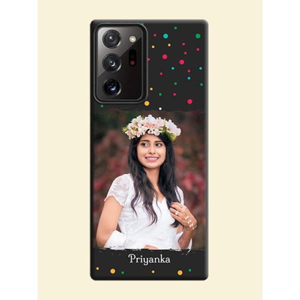 Multicolor Dotted Pattern with Text on Space Black Custom Soft Matte Phone Back Cover - Galaxy Note 20 Ultra Multicolor Dotted Pattern with Text on Space Black Custom Soft Matte Phone Back Cover - Galaxy Note 20 Ultra