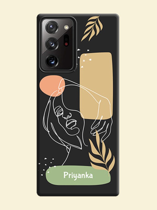 Custom Text With Line Art Of Women & Leaves Design On Space Black Personalized Soft Matte Phone Covers -Samsung Galaxy Note 20 Ultra