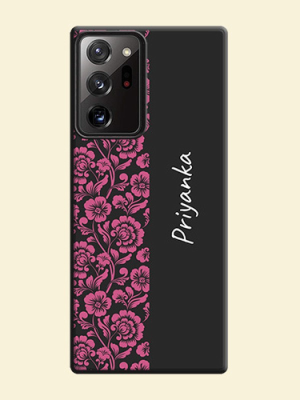 Pink Floral Pattern Design With Custom Text On Space Black Personalized Soft Matte Phone Covers -Samsung Galaxy Note 20 Ultra
