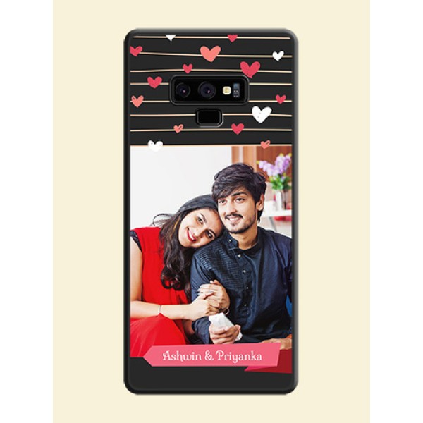 Love Pattern with Name on Pink Ribbon on Photo on Space Black Soft Matte Back Cover - Galaxy Note 9 Love Pattern with Name on Pink Ribbon on Photo on Space Black Soft Matte Back Cover - Galaxy Note 9