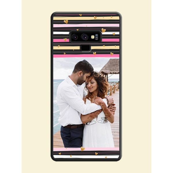 Multicolor Lines and Golden Love Symbols Design on Photo on Space Black Soft Matte Mobile Cover - Galaxy Note 9 Multicolor Lines and Golden Love Symbols Design on Photo on Space Black Soft Matte Mobile Cover - Galaxy Note 9