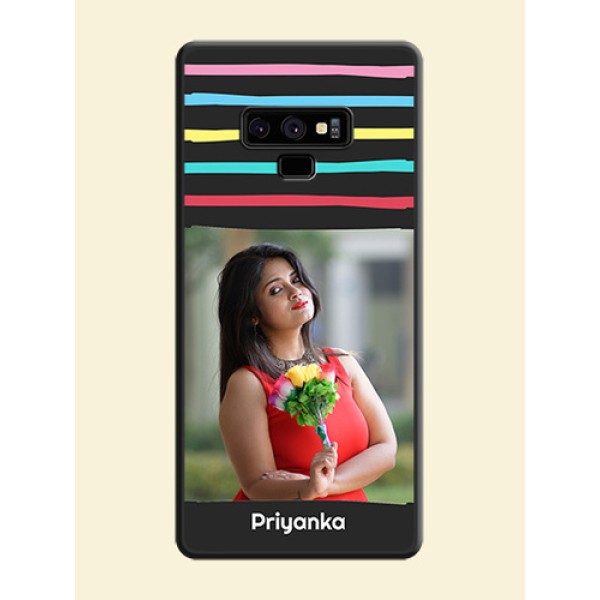 Multicolor Lines with Image on Space Black Personalized Soft Matte Phone Covers - Galaxy Note 9 Multicolor Lines with Image on Space Black Personalized Soft Matte Phone Covers - Galaxy Note 9