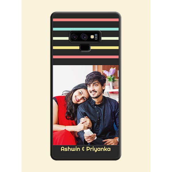 Color Stripes with Photo and Text on Photo on Space Black Soft Matte Mobile Case - Galaxy Note 9 Color Stripes with Photo and Text on Photo on Space Black Soft Matte Mobile Case - Galaxy Note 9