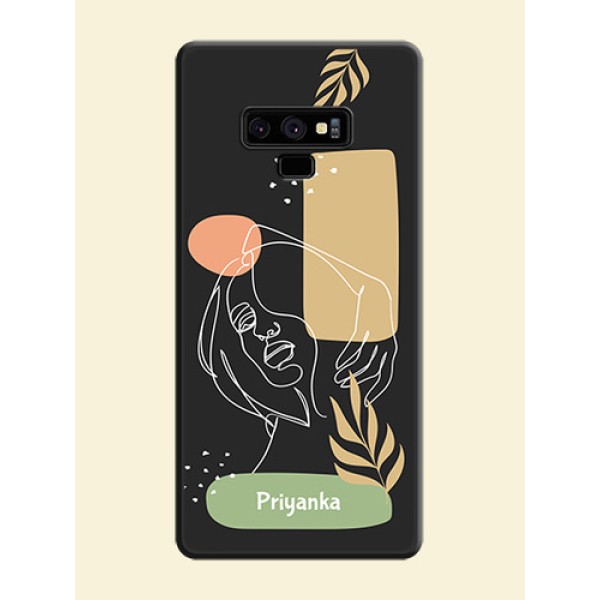 Custom Text With Line Art Of Women & Leaves Design On Space Black Personalized Soft Matte Phone Covers -Samsung Galaxy Note 9