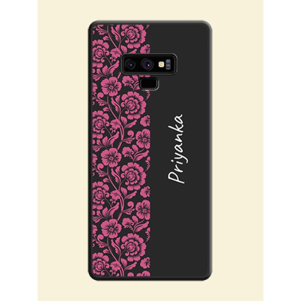Pink Floral Pattern Design With Custom Text On Space Black Personalized Soft Matte Phone Covers -Samsung Galaxy Note 9 Pink Floral Pattern Design With Custom Text On Space Black Personalized Soft Matte Phone Covers -Samsung Galaxy Note 9