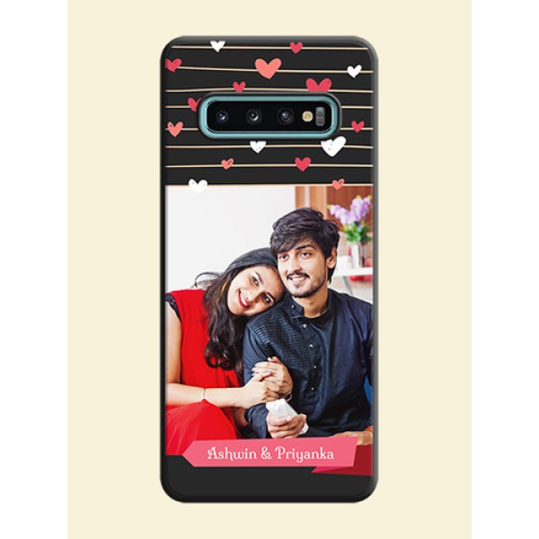 Love Pattern with Name on Pink Ribbon  - Photo on Space Black Soft Matte Back Cover - Galaxy S10 Plus