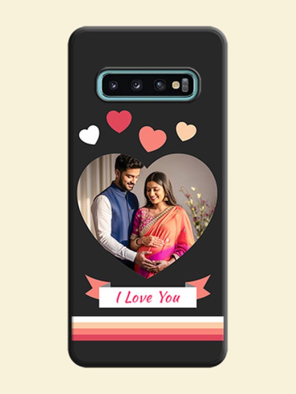 Love Shaped Photo with Colorful Stripes on Personalised Space Black Soft Matte Cases - Galaxy S10 Plus