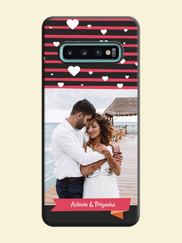 White Color Love Symbols with Pink Lines Pattern on Space Black Custom Soft Matte Phone Cases - Galaxy S10 Plus