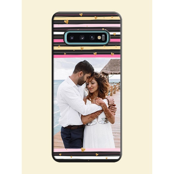 Multicolor Lines and Golden Love Symbols Design - Photo on Space Black Soft Matte Mobile Cover - Galaxy S10 Plus Multicolor Lines and Golden Love Symbols Design - Photo on Space Black Soft Matte Mobile Cover - Galaxy S10 Plus