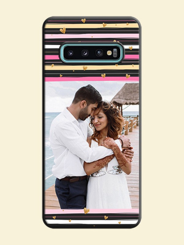 Multicolor Lines and Golden Love Symbols Design - Photo on Space Black Soft Matte Mobile Cover - Galaxy S10 Plus