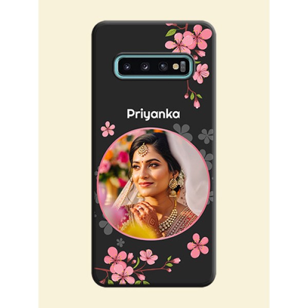 Round Image with Pink Color Floral Design - Photo on Space Black Soft Matte Back Cover - Galaxy S10 Plus Round Image with Pink Color Floral Design - Photo on Space Black Soft Matte Back Cover - Galaxy S10 Plus
