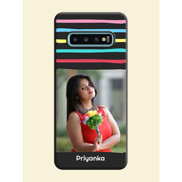 Multicolor Lines with Image on Space Black Personalized Soft Matte Phone Covers - Galaxy S10 Plus Multicolor Lines with Image on Space Black Personalized Soft Matte Phone Covers - Galaxy S10 Plus