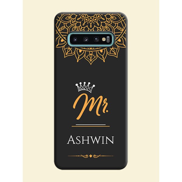 Mr Name with Floral Design on Personalised Space Black Soft Matte Cases - Galaxy S10 Plus Mr Name with Floral Design on Personalised Space Black Soft Matte Cases - Galaxy S10 Plus
