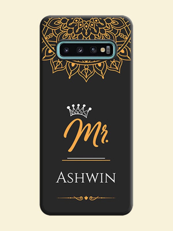 Mr Name with Floral Design  on Personalised Space Black Soft Matte Cases - Galaxy S10 Plus