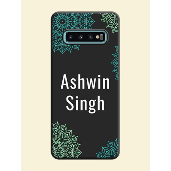 Your Name with Floral Design on Space Black Custom Soft Matte Back Cover - Galaxy S10 Plus