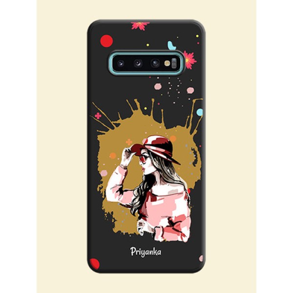 Mordern Lady With Color Splash Background With Custom Text On Space Black Personalized Soft Matte Phone Covers -Samsung Galaxy S10 Plus